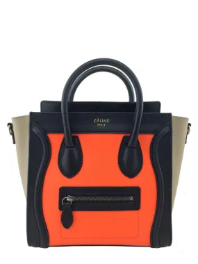 Celine Calfskin Tricolor Nano Luggage Tote Bag