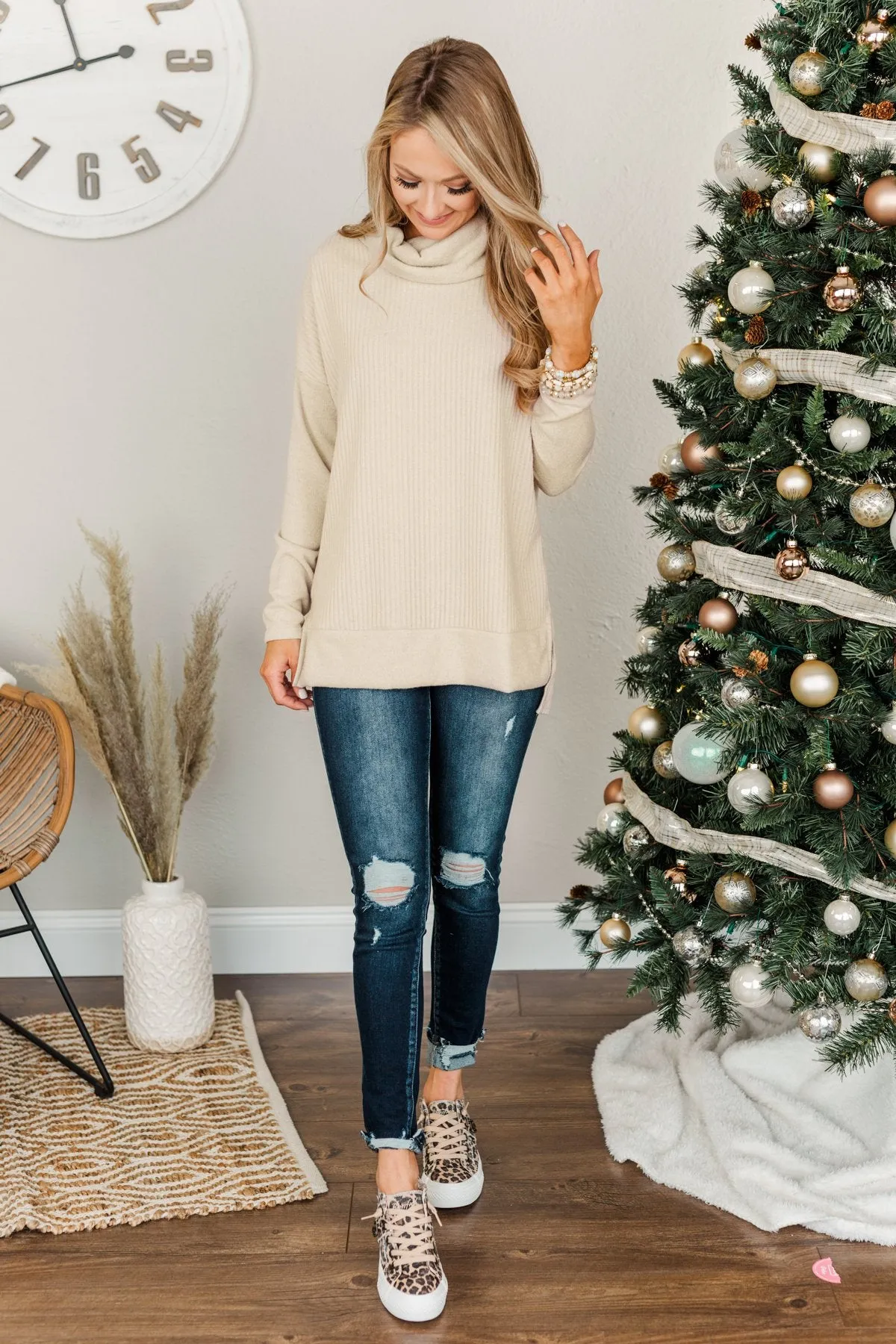 Cherishing Moments Turtle Neck Sweater- Oatmeal