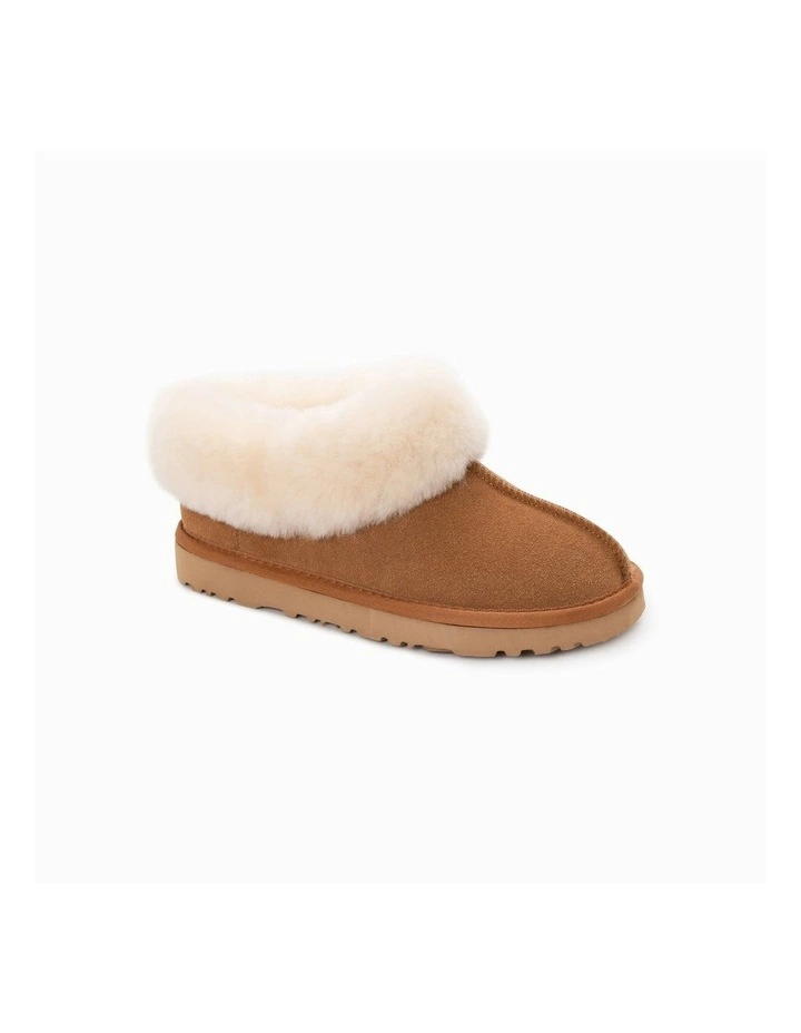 Collar Unisex Premium Sheepskin Slippers in Chestnut