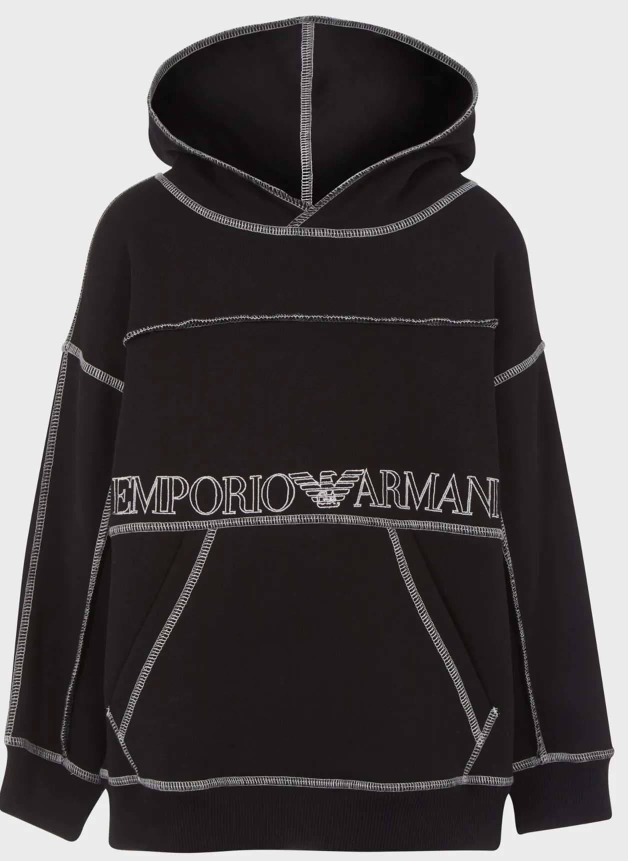 CONTRAST STITCH HOODIE W/ LOGO - Black