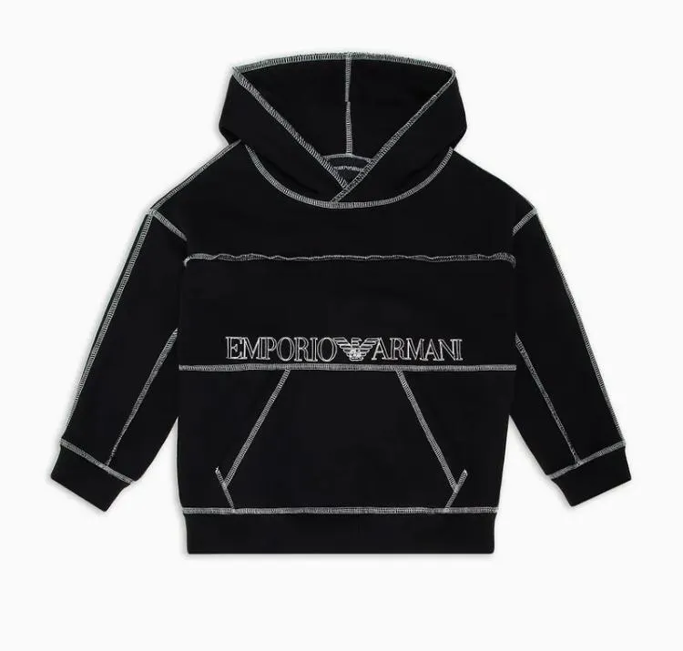 CONTRAST STITCH HOODIE W/ LOGO - Black