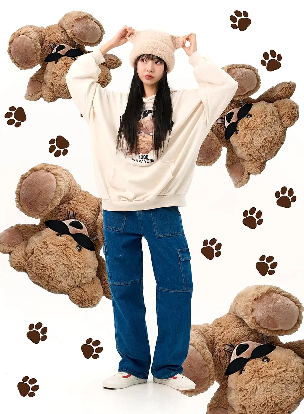 Cute Loose-Fit Graphic Hoodie IO317