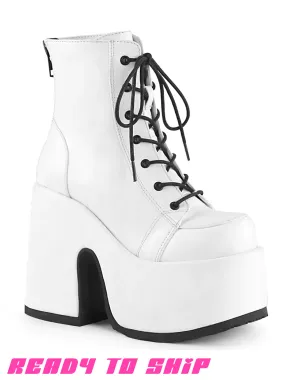 DEMONIA CAMEL 203 PLATFORM BOOTS - WHITE