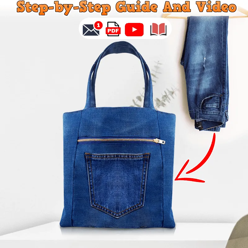 Denim Tote Bag PDF Download Pattern (3 sizes included)