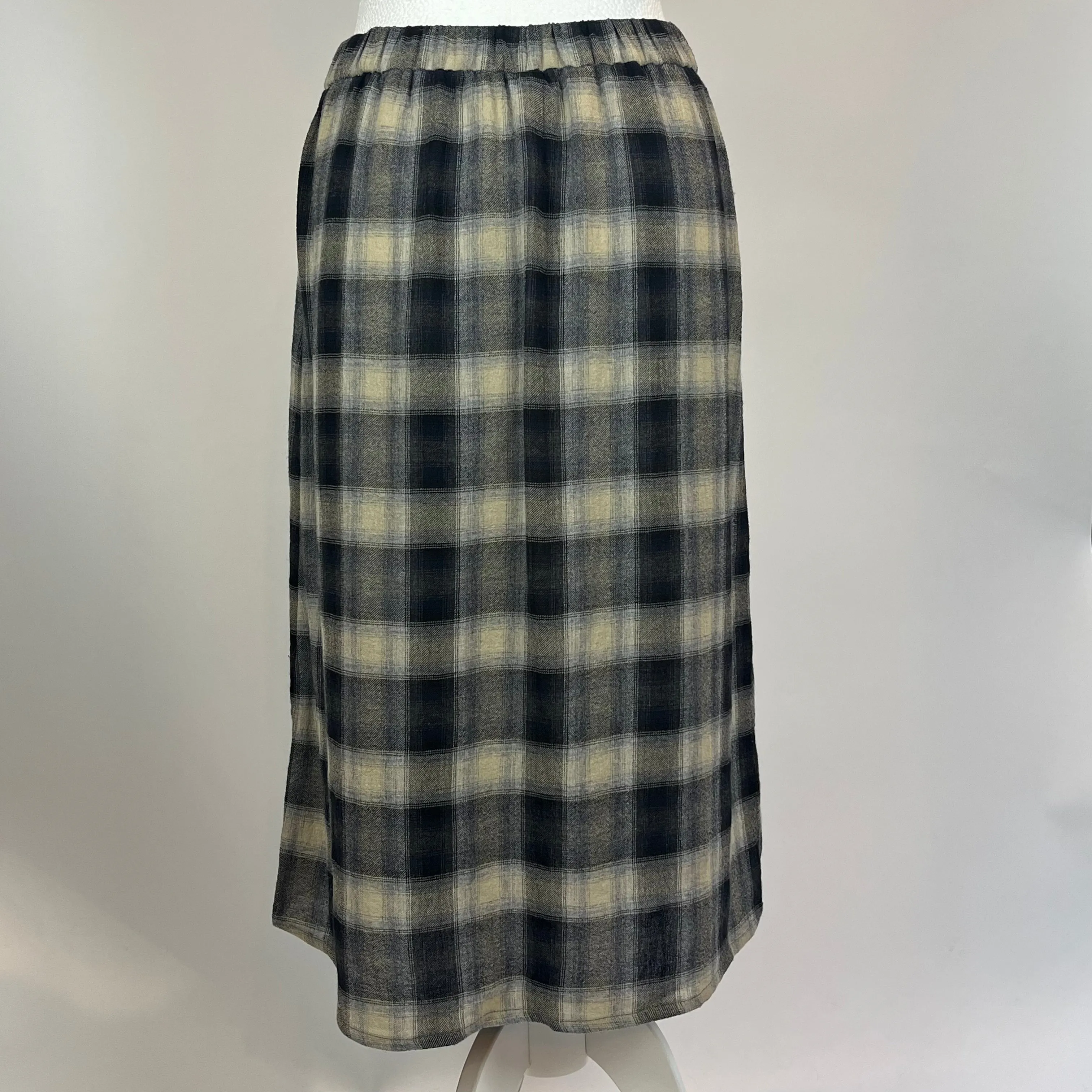 Diega Navy Check Wool Mix Midi Skirt M