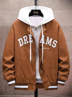 Embroidered Letter Hooded Varsity Jacket