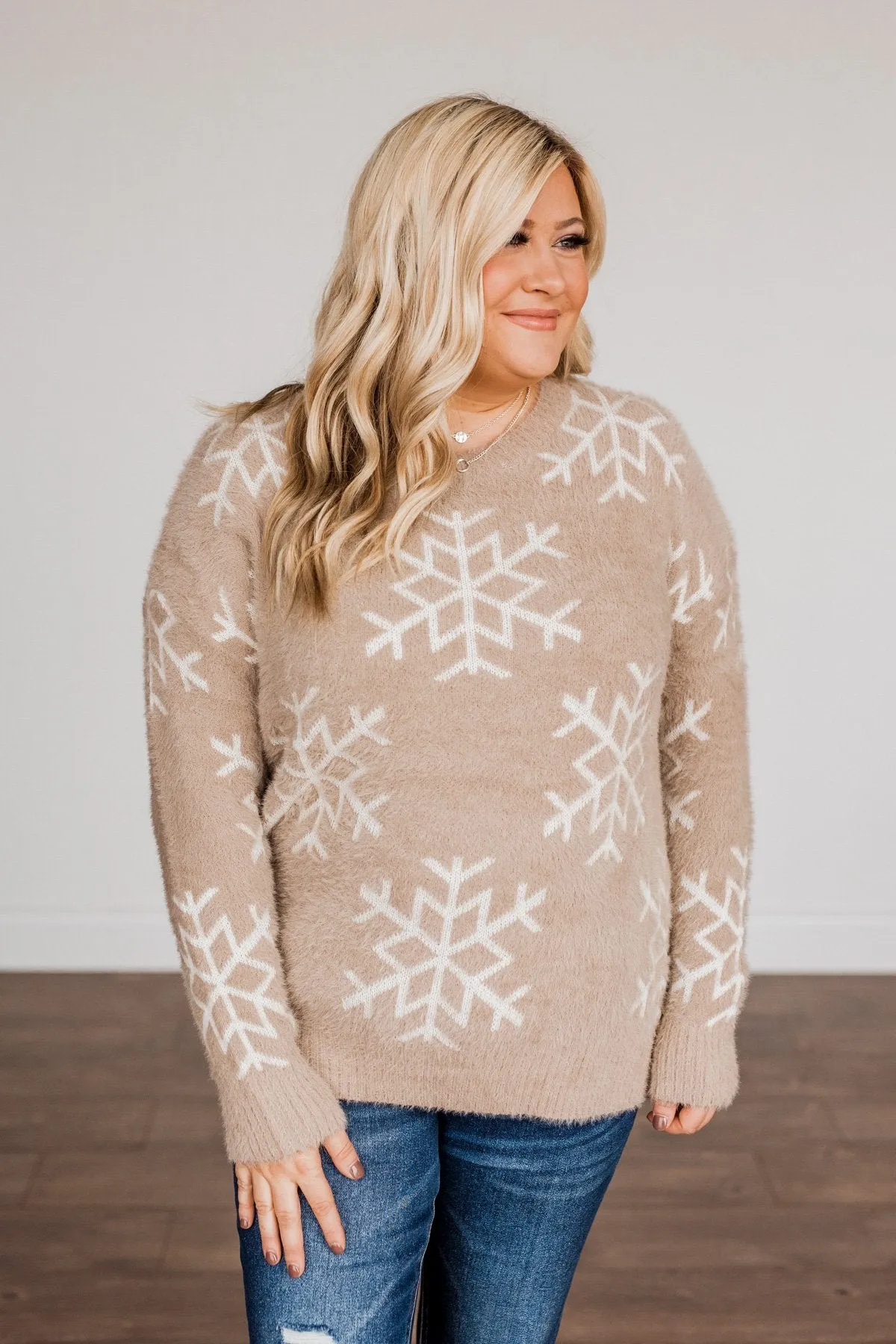 Falling Snowflakes Knit Sweater- Beige & Ivory