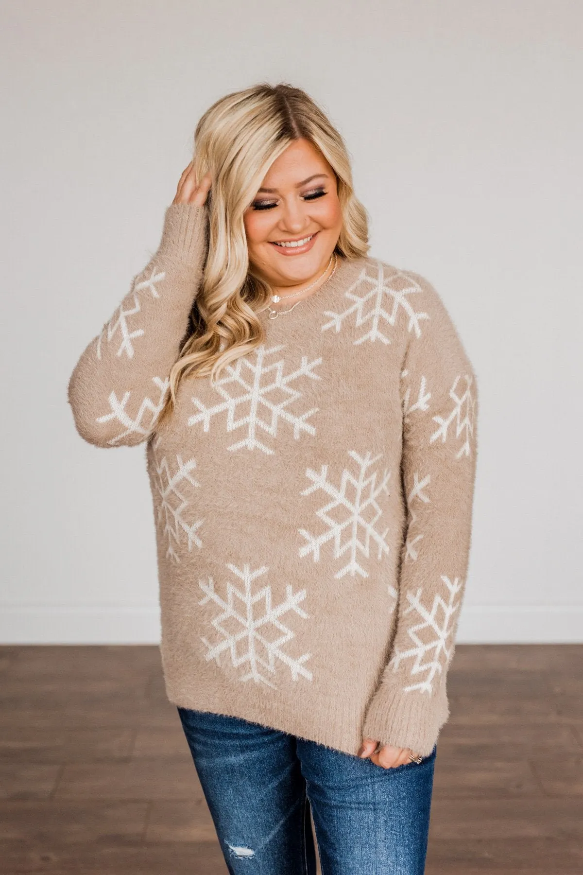 Falling Snowflakes Knit Sweater- Beige & Ivory