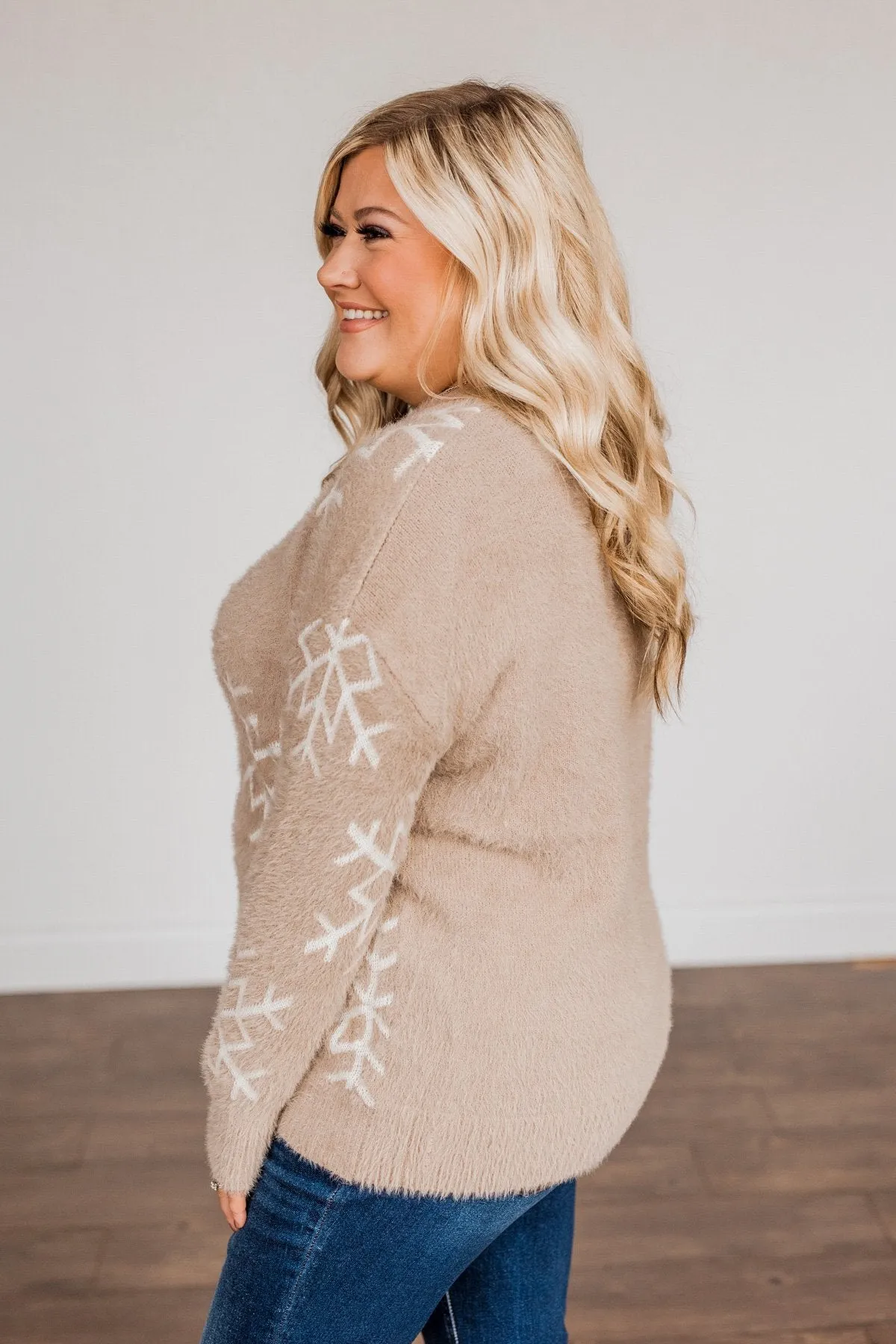 Falling Snowflakes Knit Sweater- Beige & Ivory