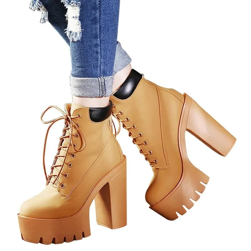 Fashion Women's Size 10 Platform Ankle Boots with Lace-Up and Thick Heel Platform on Clearance