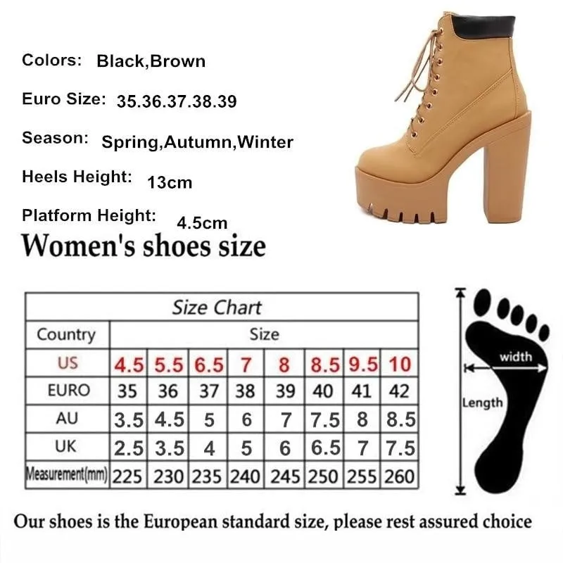 Fashion Women's Size 10 Platform Ankle Boots with Lace-Up and Thick Heel Platform on Clearance