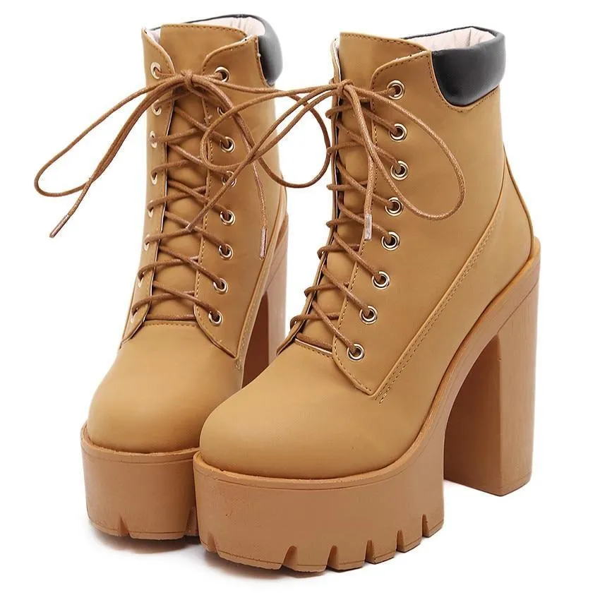 Fashion Women's Size 10 Platform Ankle Boots with Lace-Up and Thick Heel Platform on Clearance