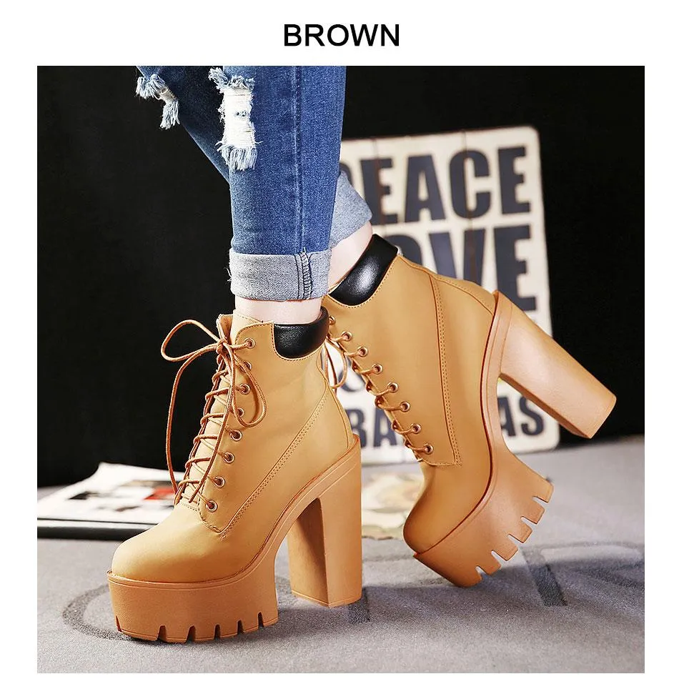 Fashion Women's Size 10 Platform Ankle Boots with Lace-Up and Thick Heel Platform on Clearance