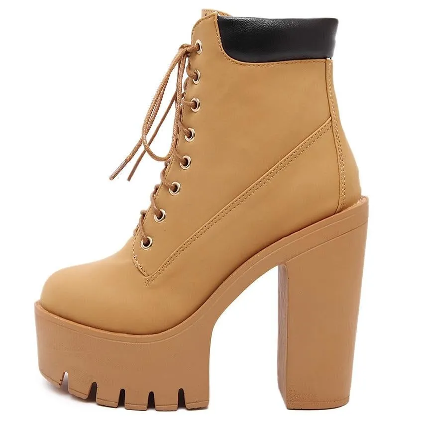 Fashion Women's Size 10 Platform Ankle Boots with Lace-Up and Thick Heel Platform on Clearance