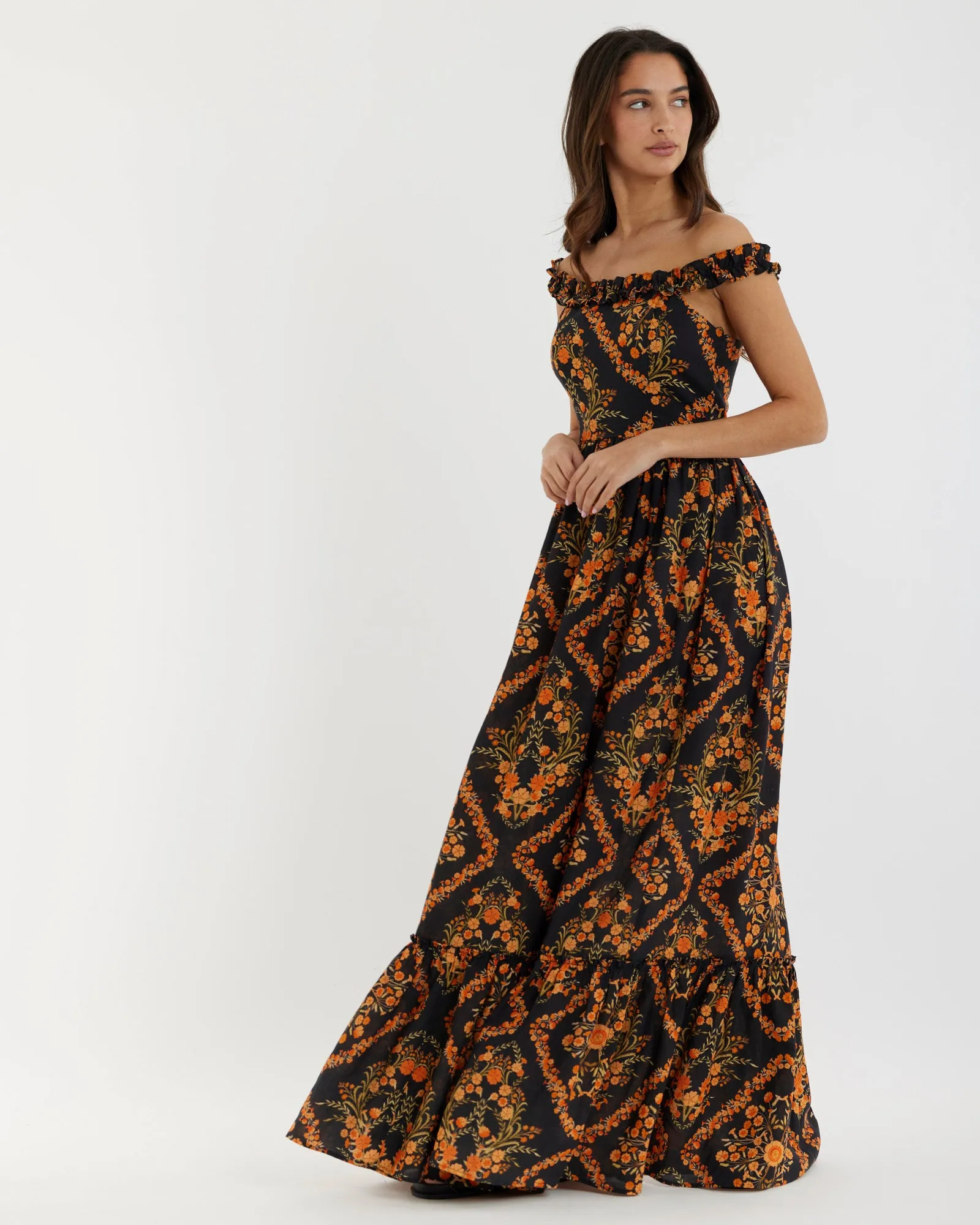 Fiore Ruffle Neck Maxi Dress