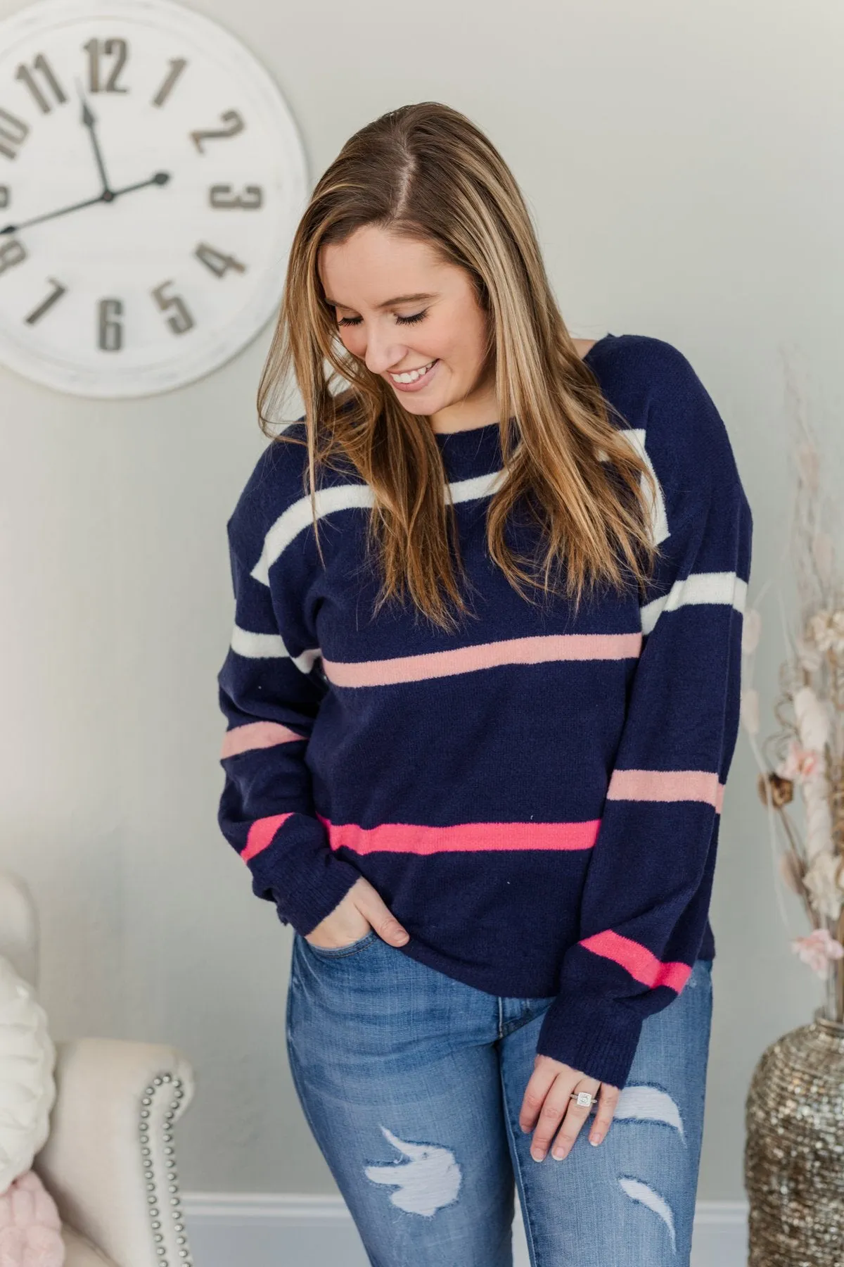 Found My Love Knit Sweater- Navy