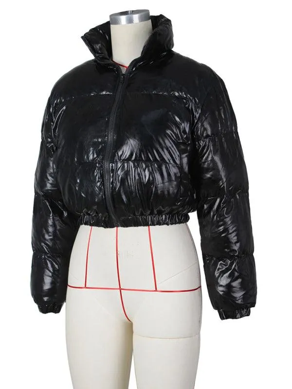 Glossy Parka Women Crop Jacket