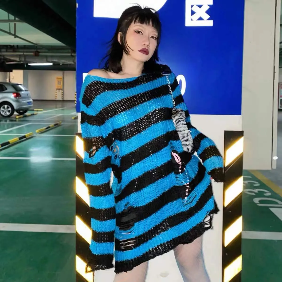 Gothic Sweater Women Knitted Striped Pullover