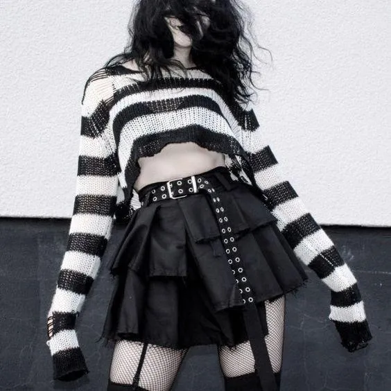 Gothic Sweater Women Knitted Striped Pullover