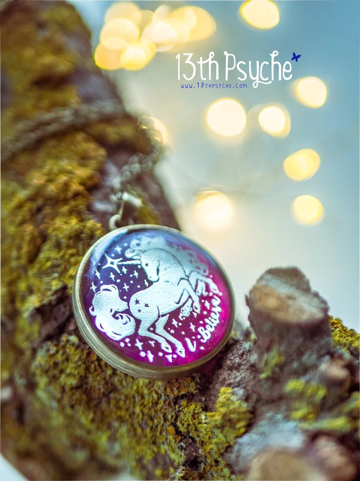 Illustrated unicorn resin pendant necklace, I believe necklace