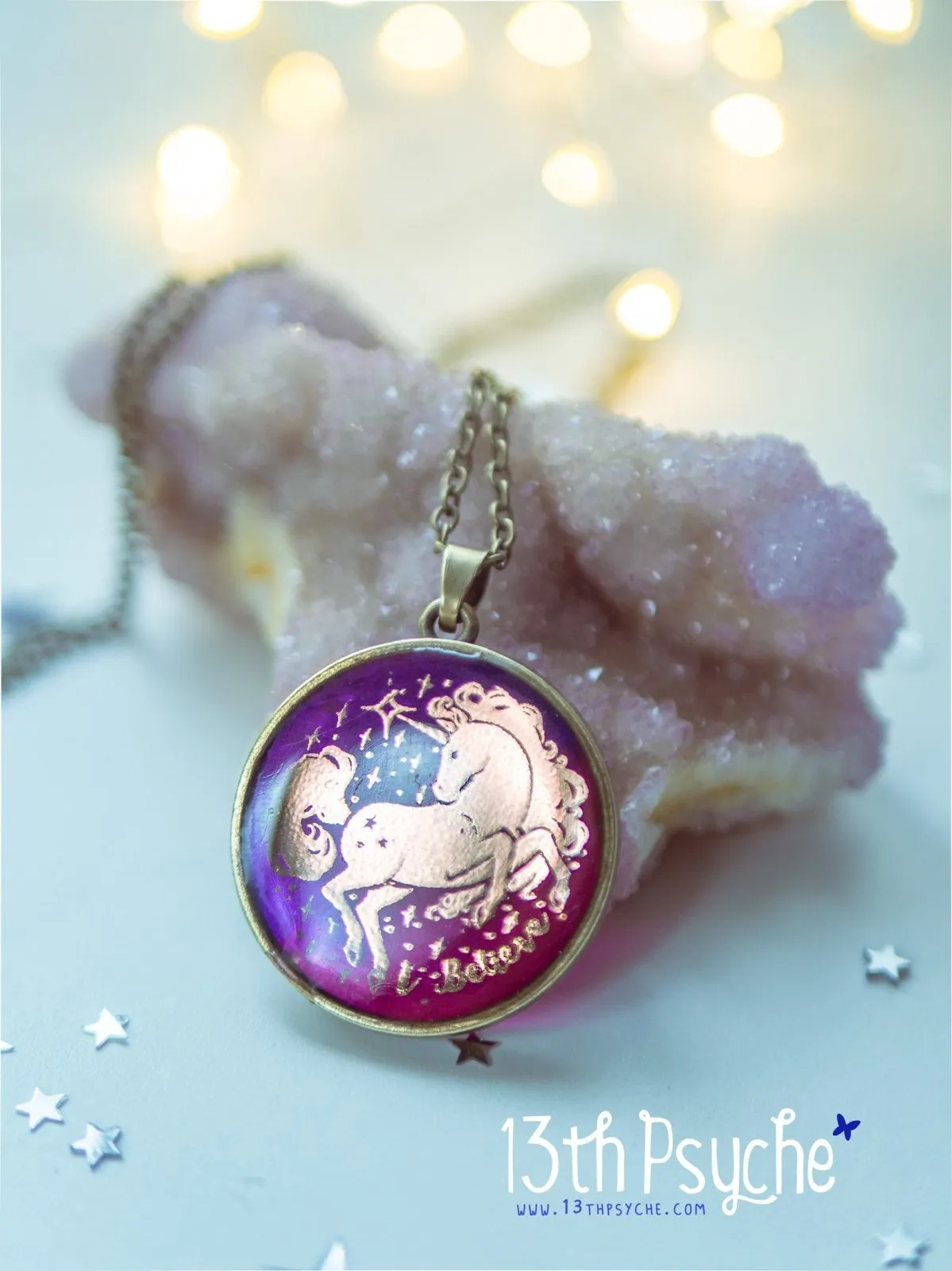 Illustrated unicorn resin pendant necklace, I believe necklace