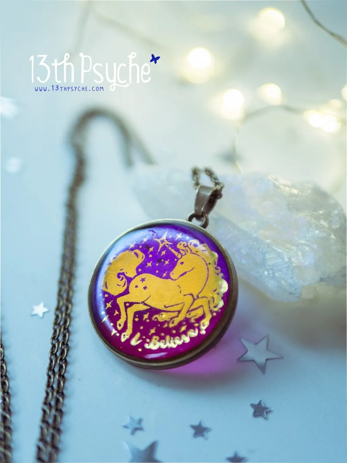 Illustrated unicorn resin pendant necklace, I believe necklace