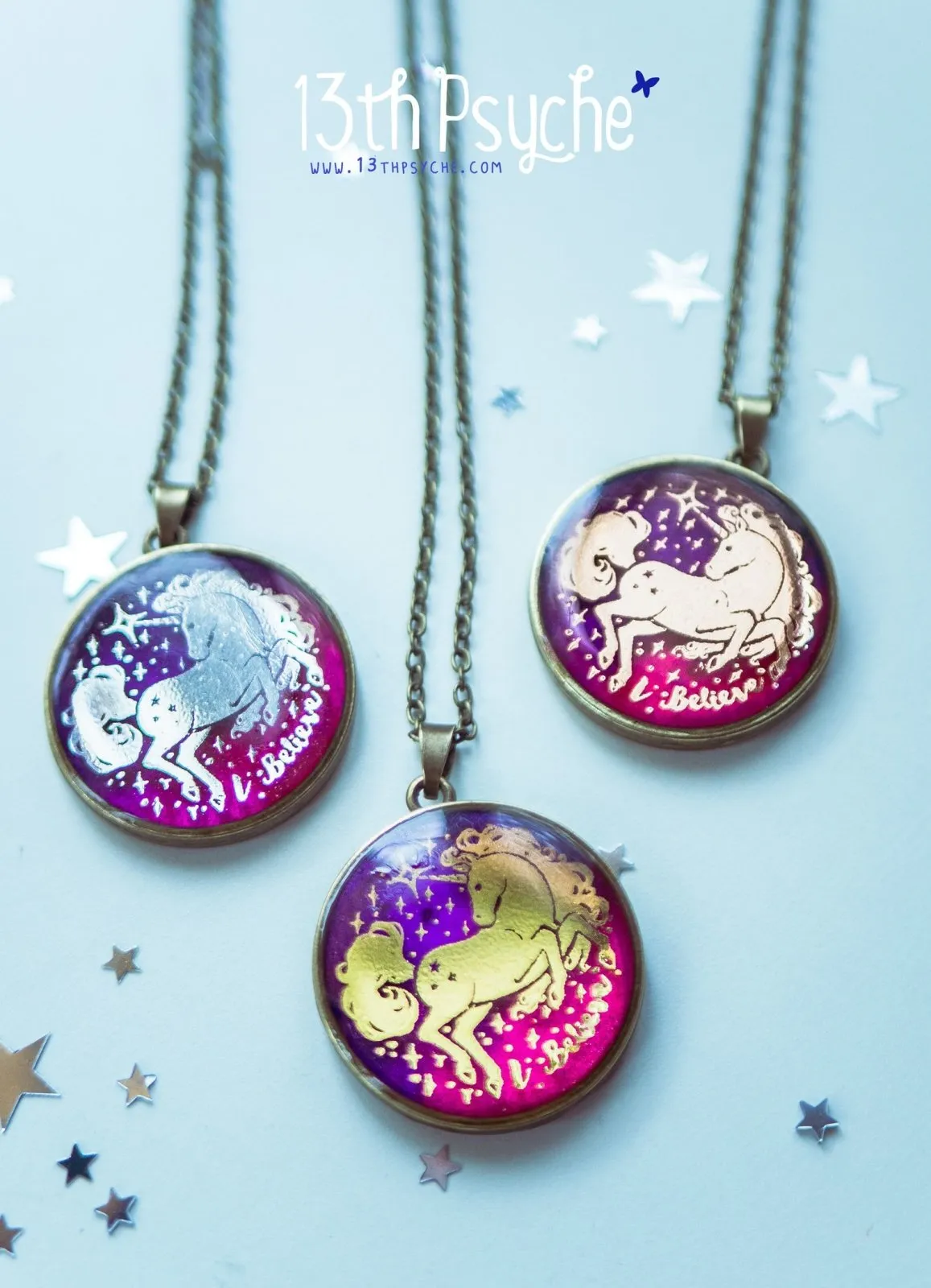 Illustrated unicorn resin pendant necklace, I believe necklace