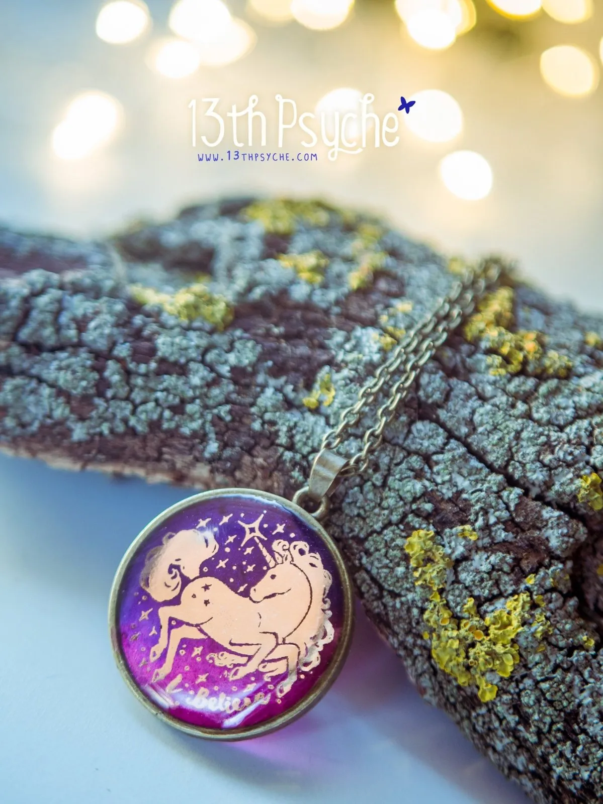 Illustrated unicorn resin pendant necklace, I believe necklace