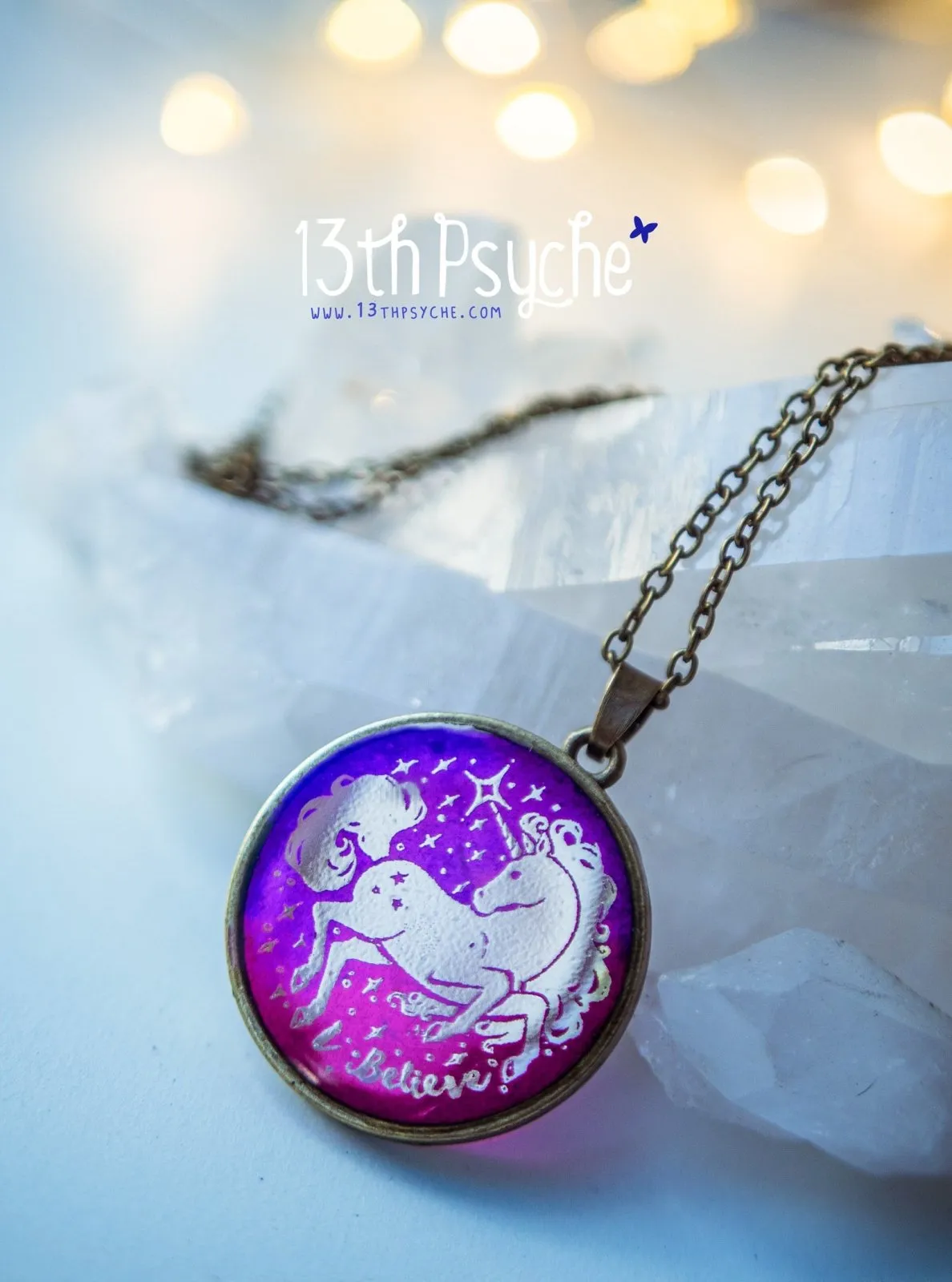 Illustrated unicorn resin pendant necklace, I believe necklace