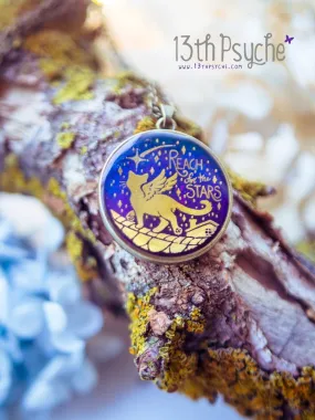 Inspirational Reach for the stars winged cat cameo necklace