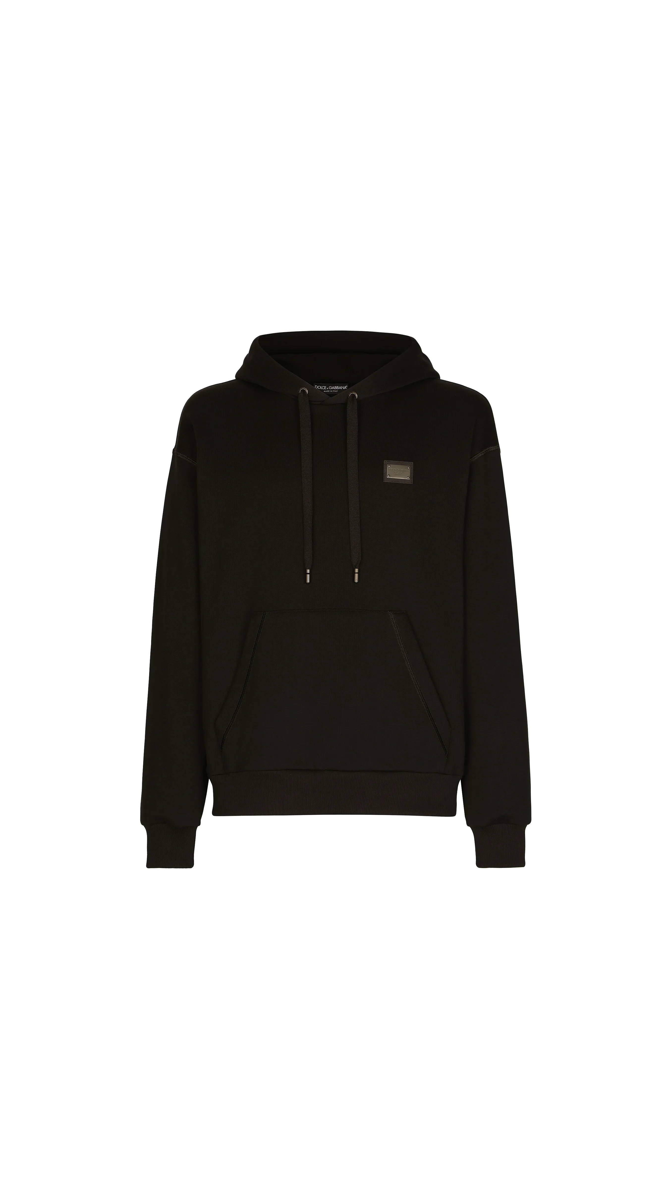 Jersey Hoodie with Branded Tag - Black