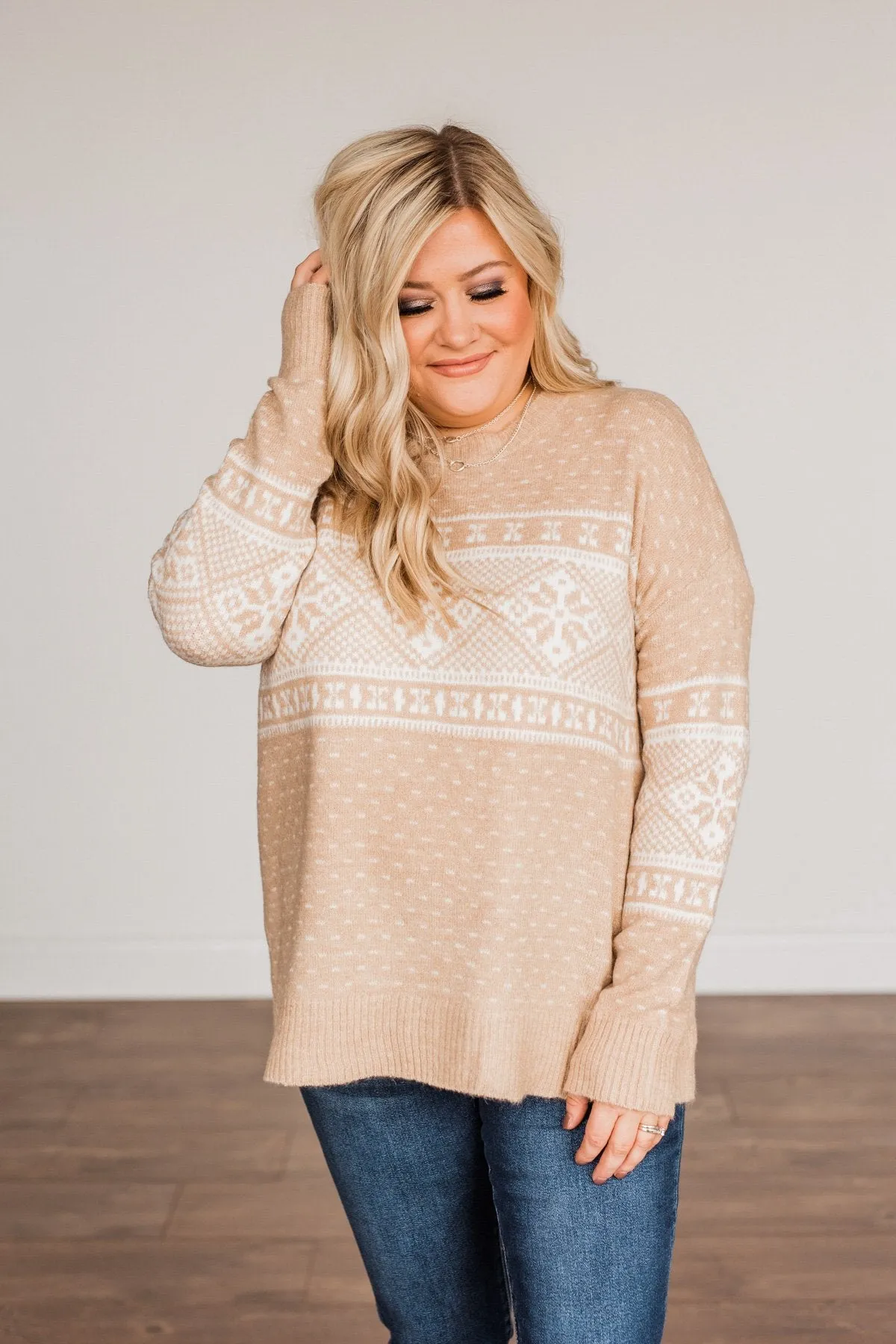 Jolly Spirits Knit Sweater- Beige & White