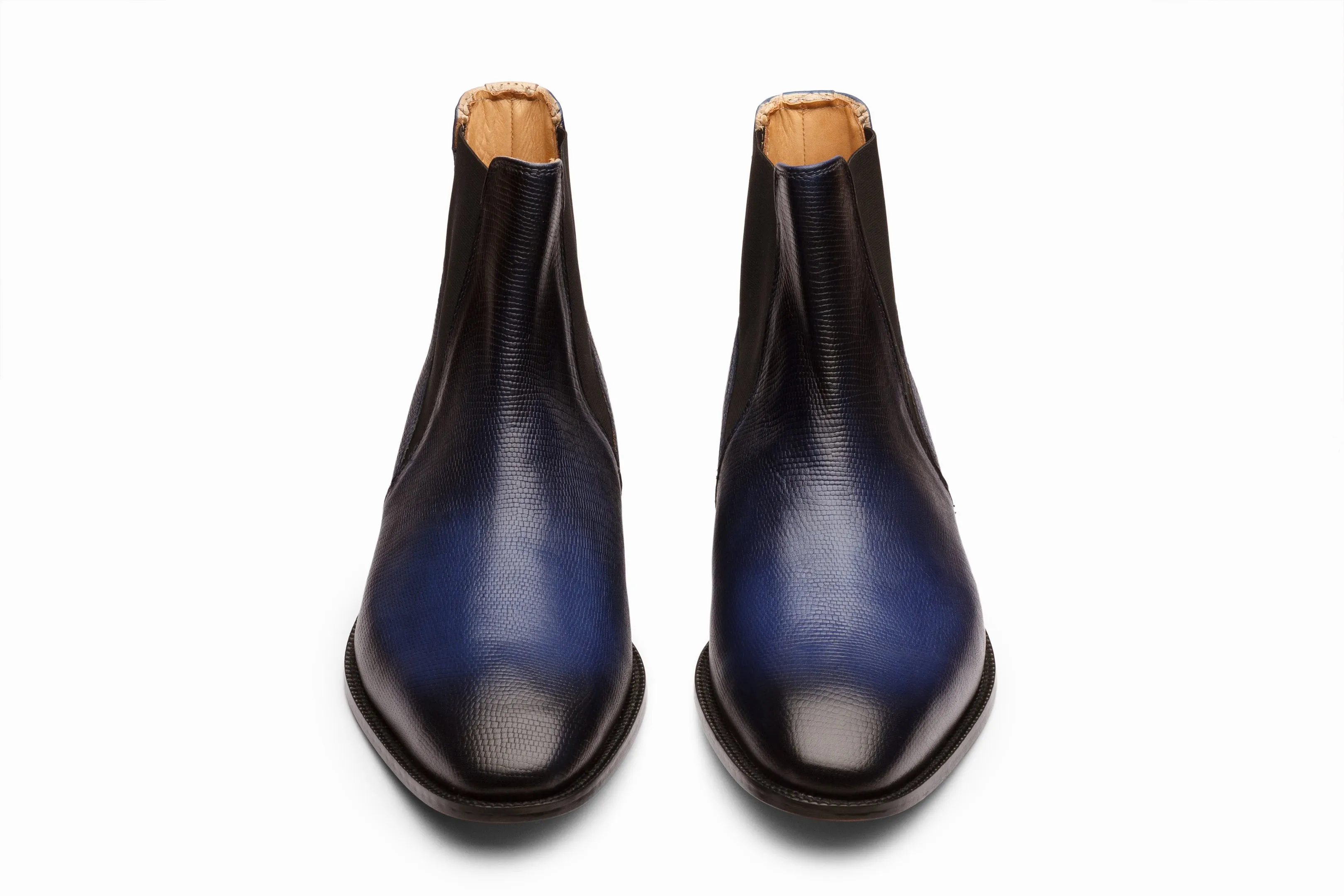 Lizard Skin Print Chelsea Boots - Blue Patina