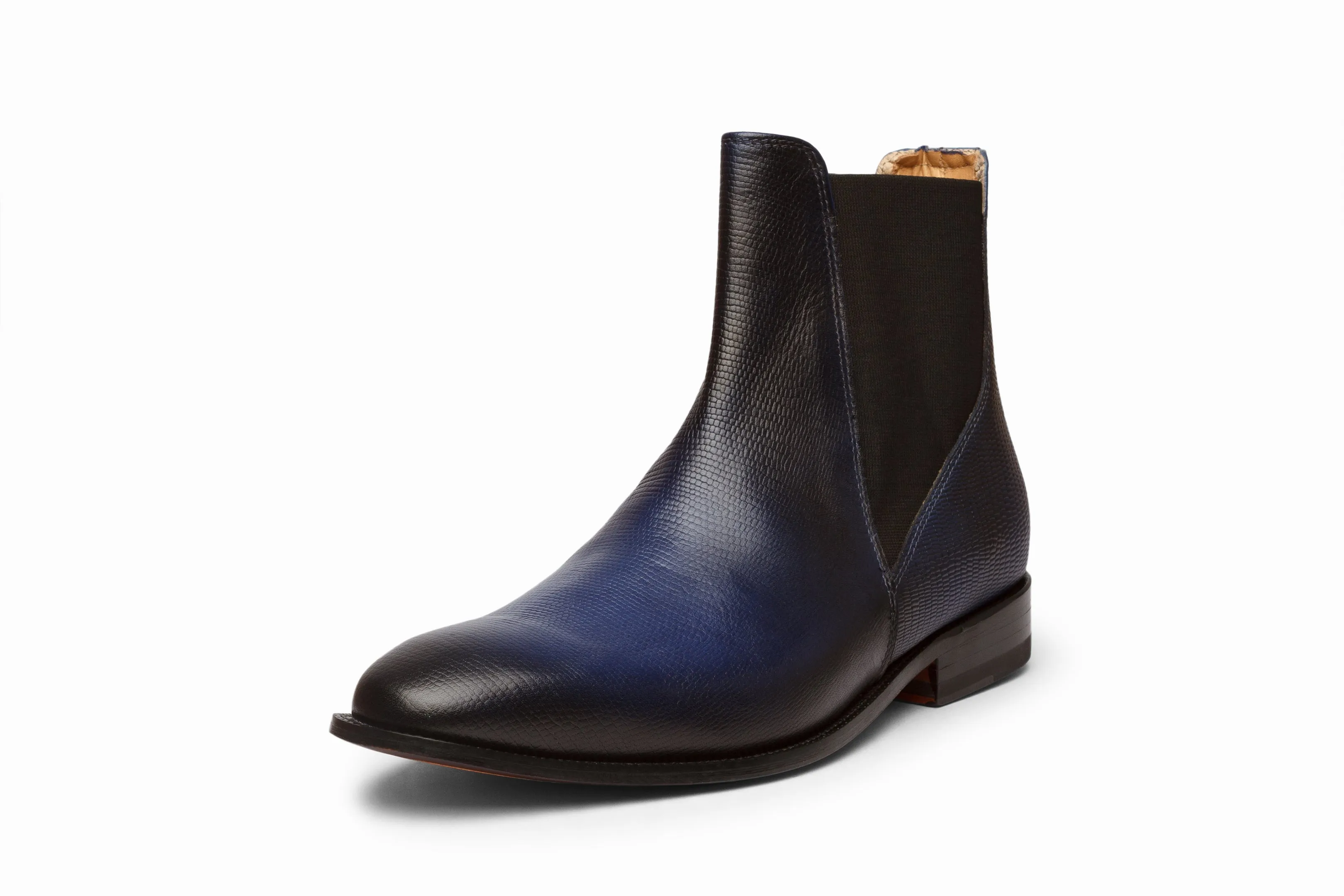 Lizard Skin Print Chelsea Boots - Blue Patina