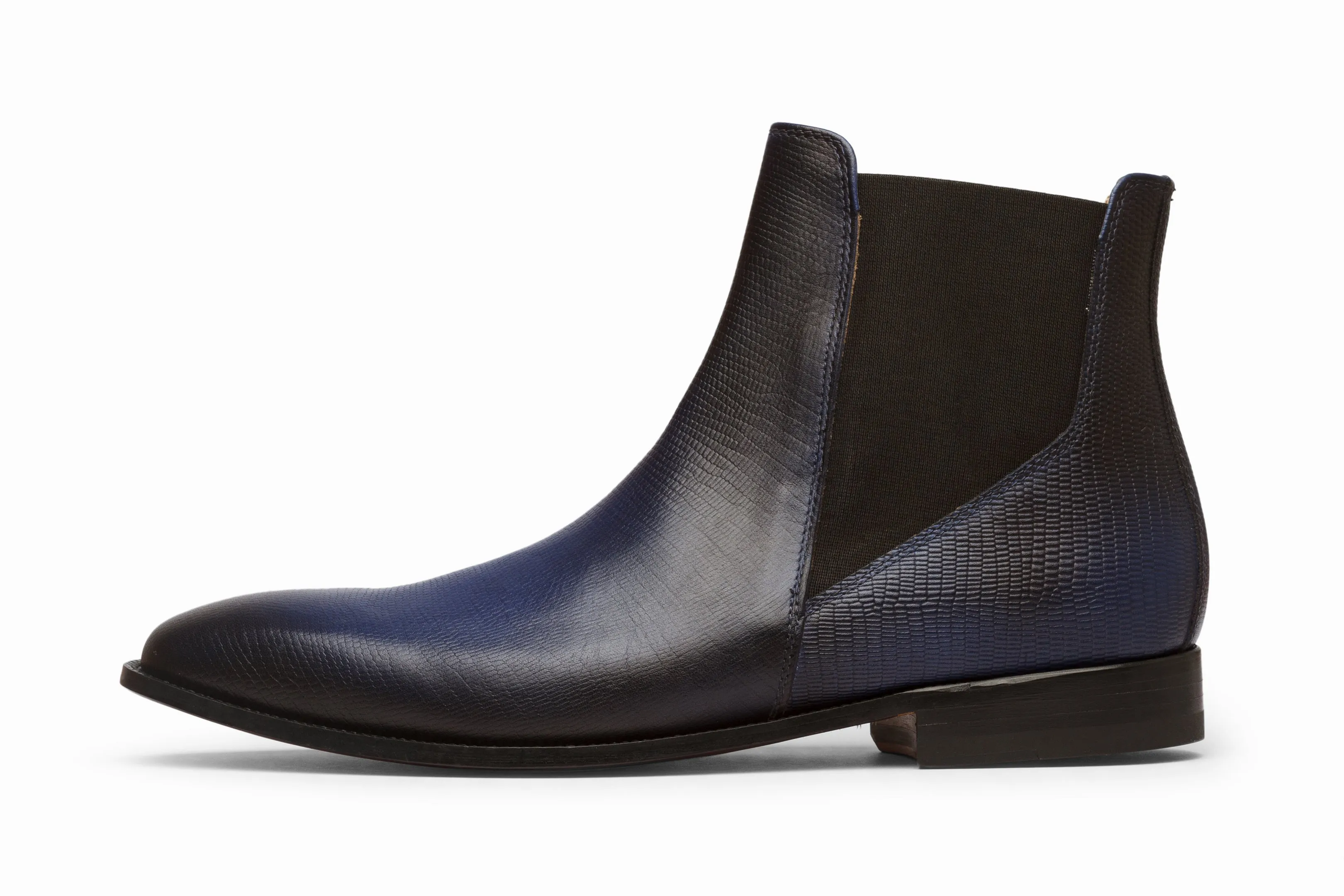 Lizard Skin Print Chelsea Boots - Blue Patina