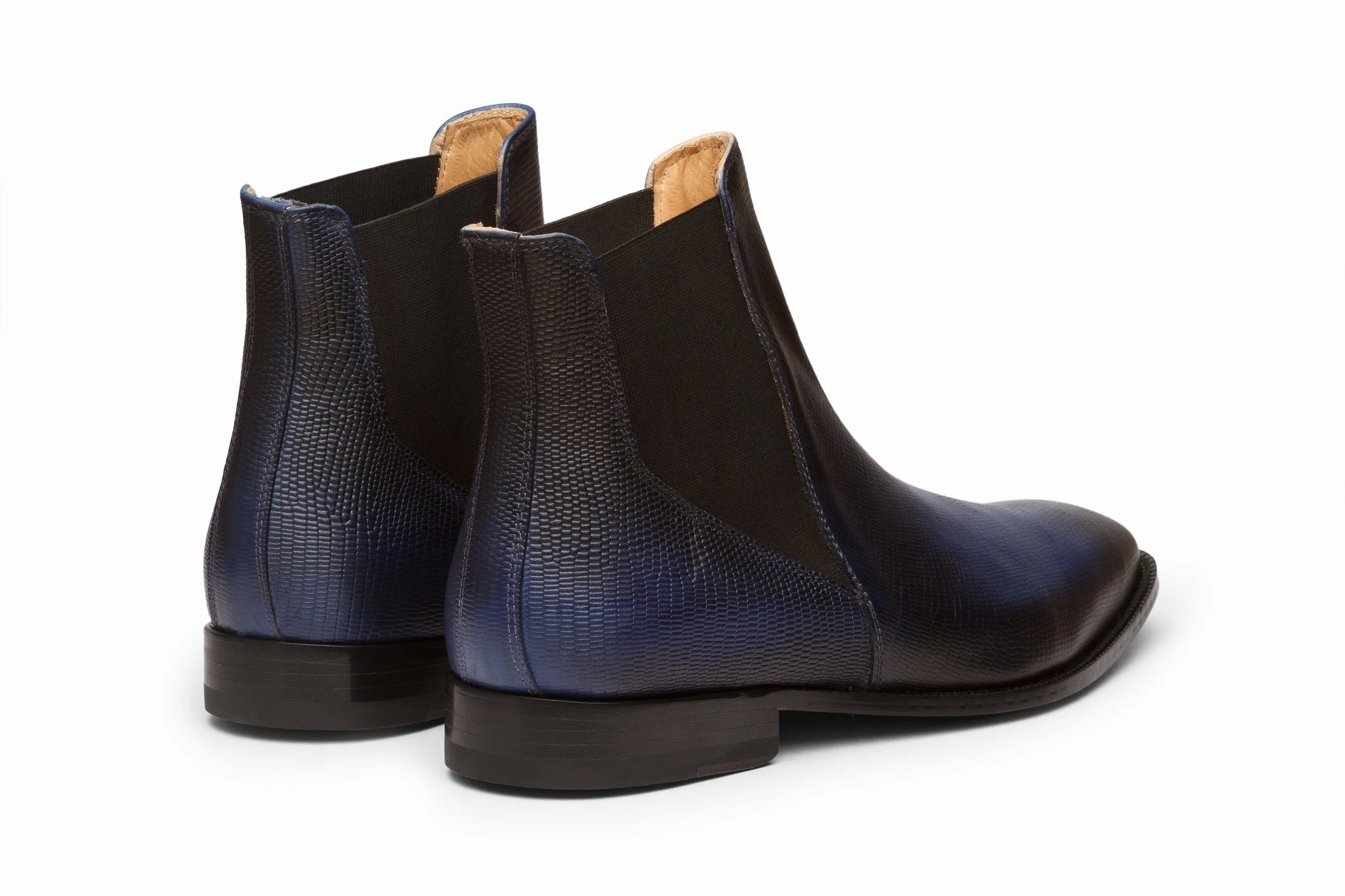 Lizard Skin Print Chelsea Boots - Blue Patina