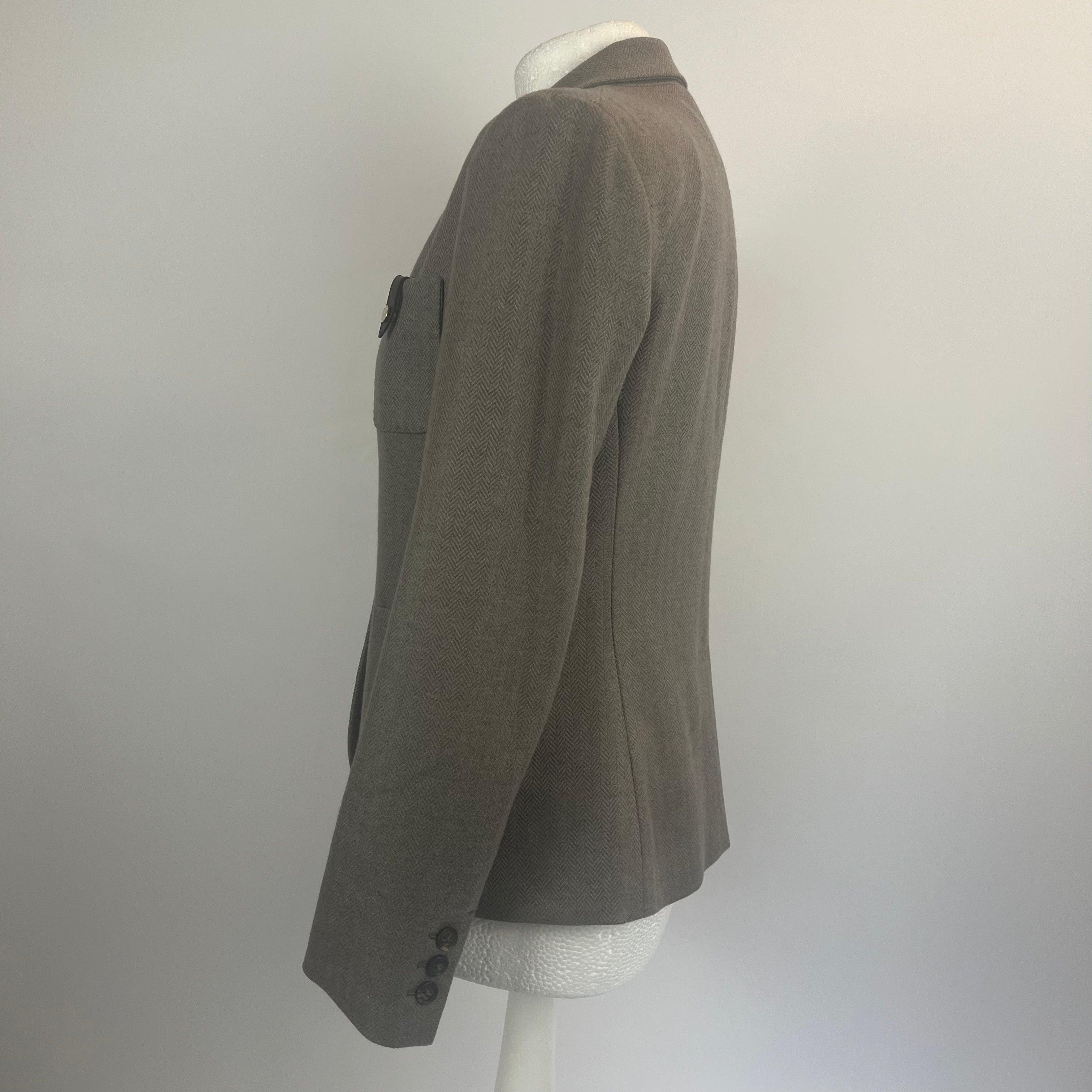 Loro Piana Taupe & Grey Herringbone Cashmere Jacket S