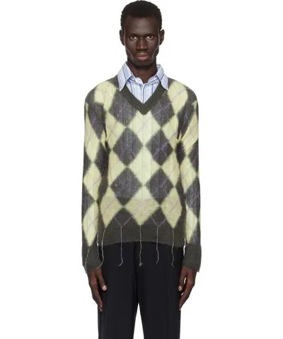 Marni Gray & Yellow Argyle Sweater