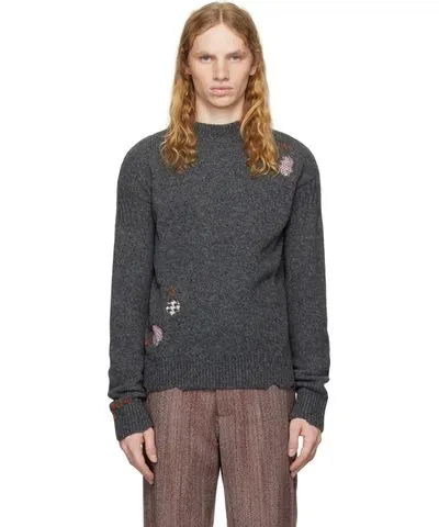 Marni Gray Mending Patches Sweater