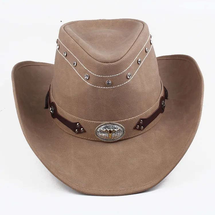 Men and Women Western Synthetic Leather Patchwork Pattern Jazz Hat