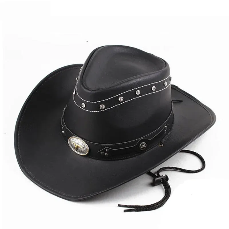 Men and Women Western Synthetic Leather Patchwork Pattern Jazz Hat