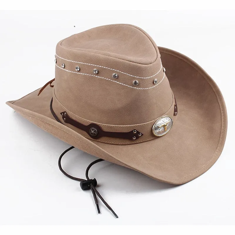 Men and Women Western Synthetic Leather Patchwork Pattern Jazz Hat