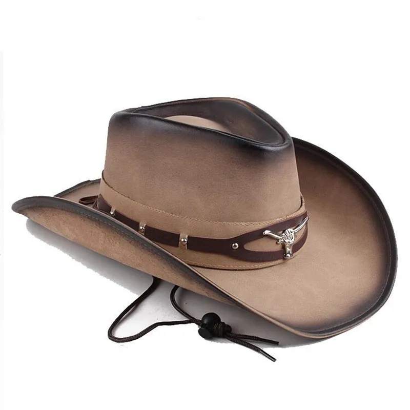 Men and Women Western Synthetic Leather Patchwork Pattern Jazz Hat