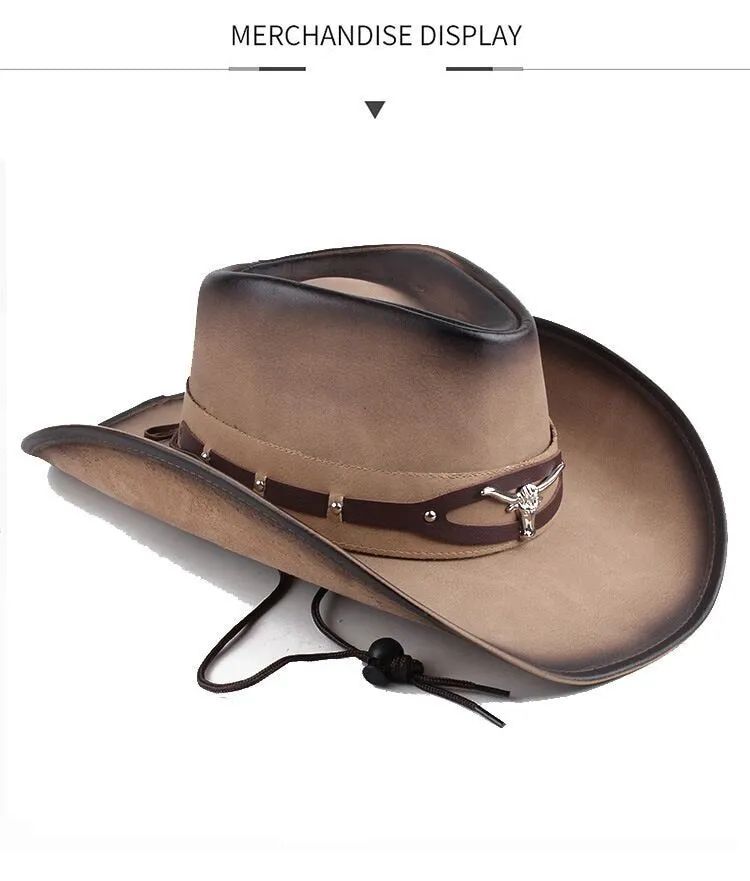 Men and Women Western Synthetic Leather Patchwork Pattern Jazz Hat