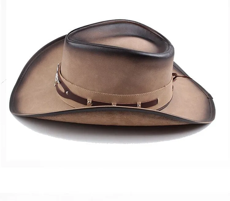 Men and Women Western Synthetic Leather Patchwork Pattern Jazz Hat