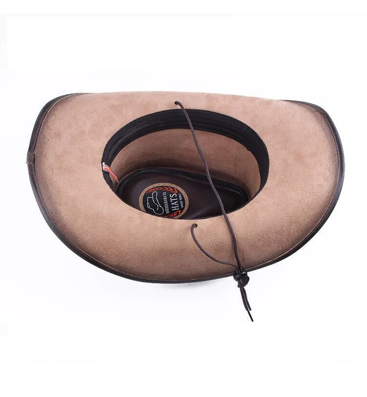 Men and Women Western Synthetic Leather Patchwork Pattern Jazz Hat