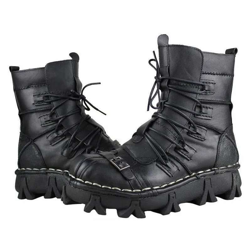 Men's Genuine Leather Gothic Rocker Boots / Unique Style Combat Boots