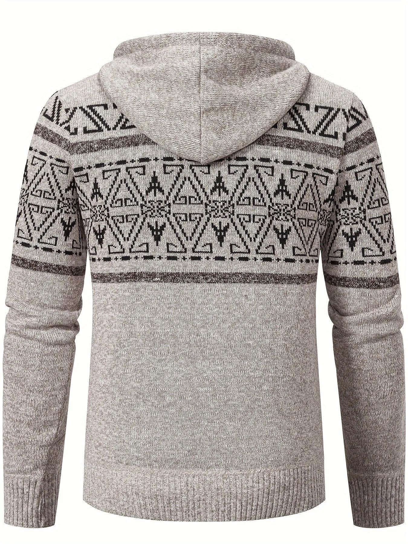 Men's Southwest Casual Geometric Print Warm Fleece Hooded Cardigan Sweater Coat For Fall Winter