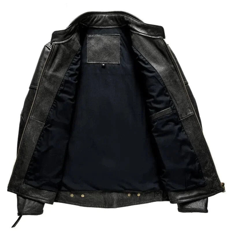 Men's Vintage Genuine Cowhide Leather Motorcycle Street Jacket