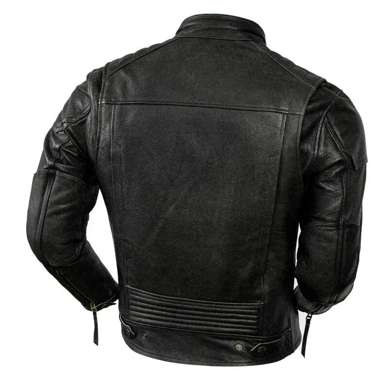 Men's Vintage Genuine Cowhide Leather Motorcycle Street Jacket